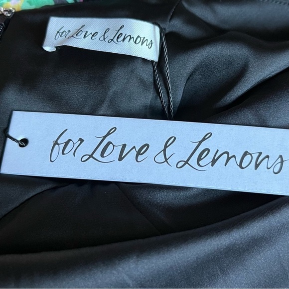 NWT FOR LOVE & LEMONS Floral Satin Puff Sleeve Open Back Ruched Bodycon Dress S - Picture 13 of 14